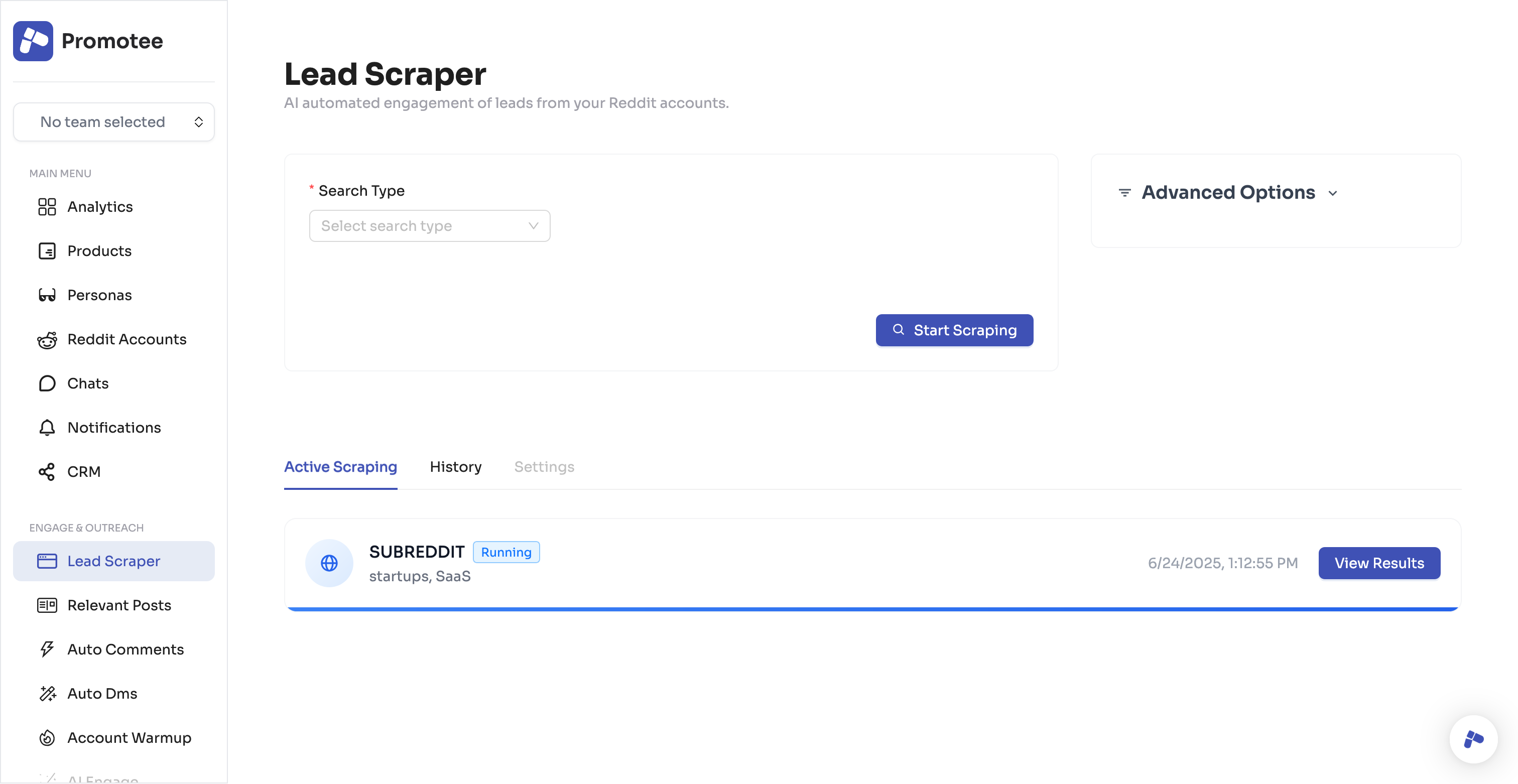 Promotee Lead Scraper Feature Screenshot